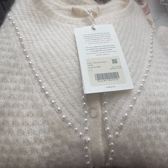Sézane Solena Pearl White Cardigan! NWT! Size Small! - Picture 2 of 4